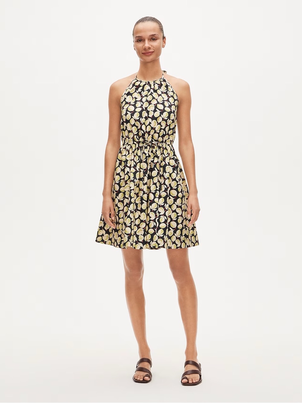 J. Crew Halter Lemon-Print Mini Dress - Black & Yellow